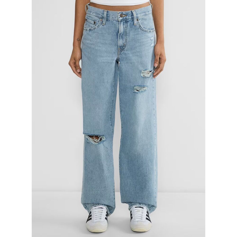 Levis Premium Womens Baggy Dad Denim Jeans Light Blue Mid Rise Loose Relaxed